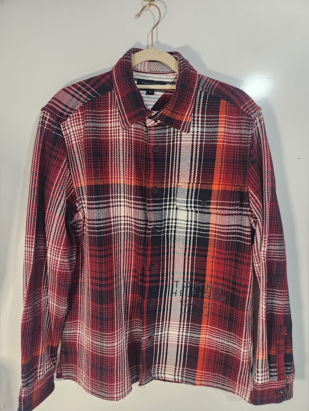 Tommy Hilfiger Men's Red Plaid Over Shirt